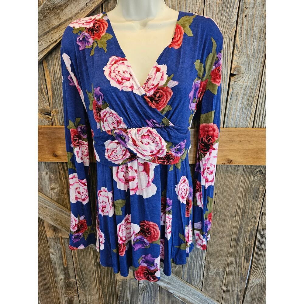 Liz Lange maternity size Large L navy pink floral v neck tunic long sleeve *